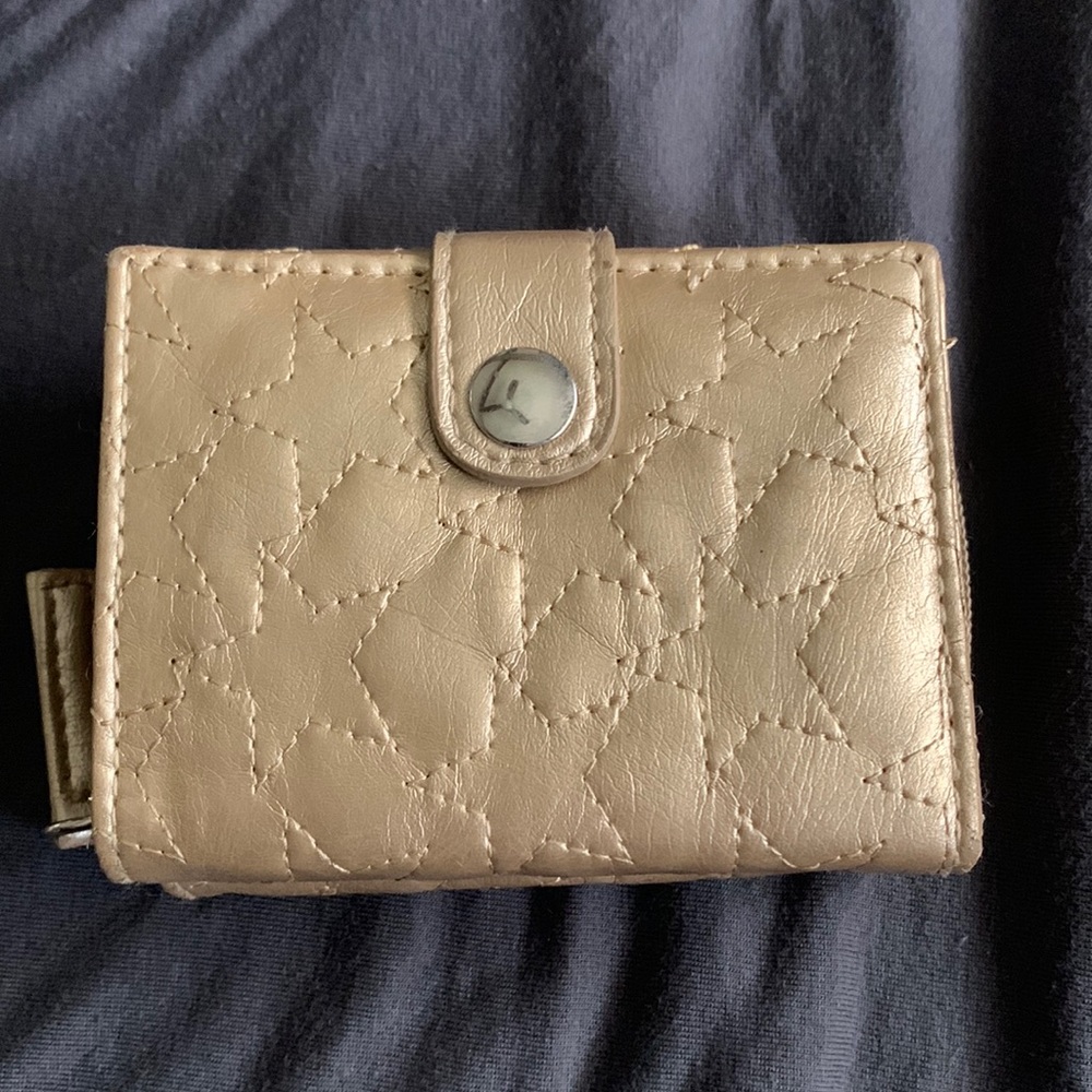 Star Stitched Gold Leather Trifold Wallet